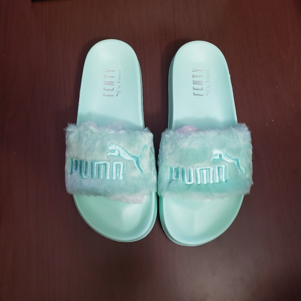 Puma x Fenty fur bay mint green slides sandals NEW